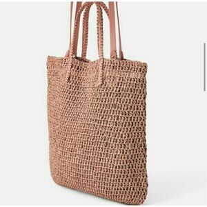 EUC Zara Woven Braided Tote, Pink